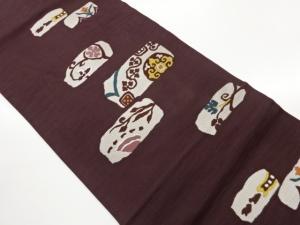 変わり横段に華文・花葉模様織出し名古屋帯